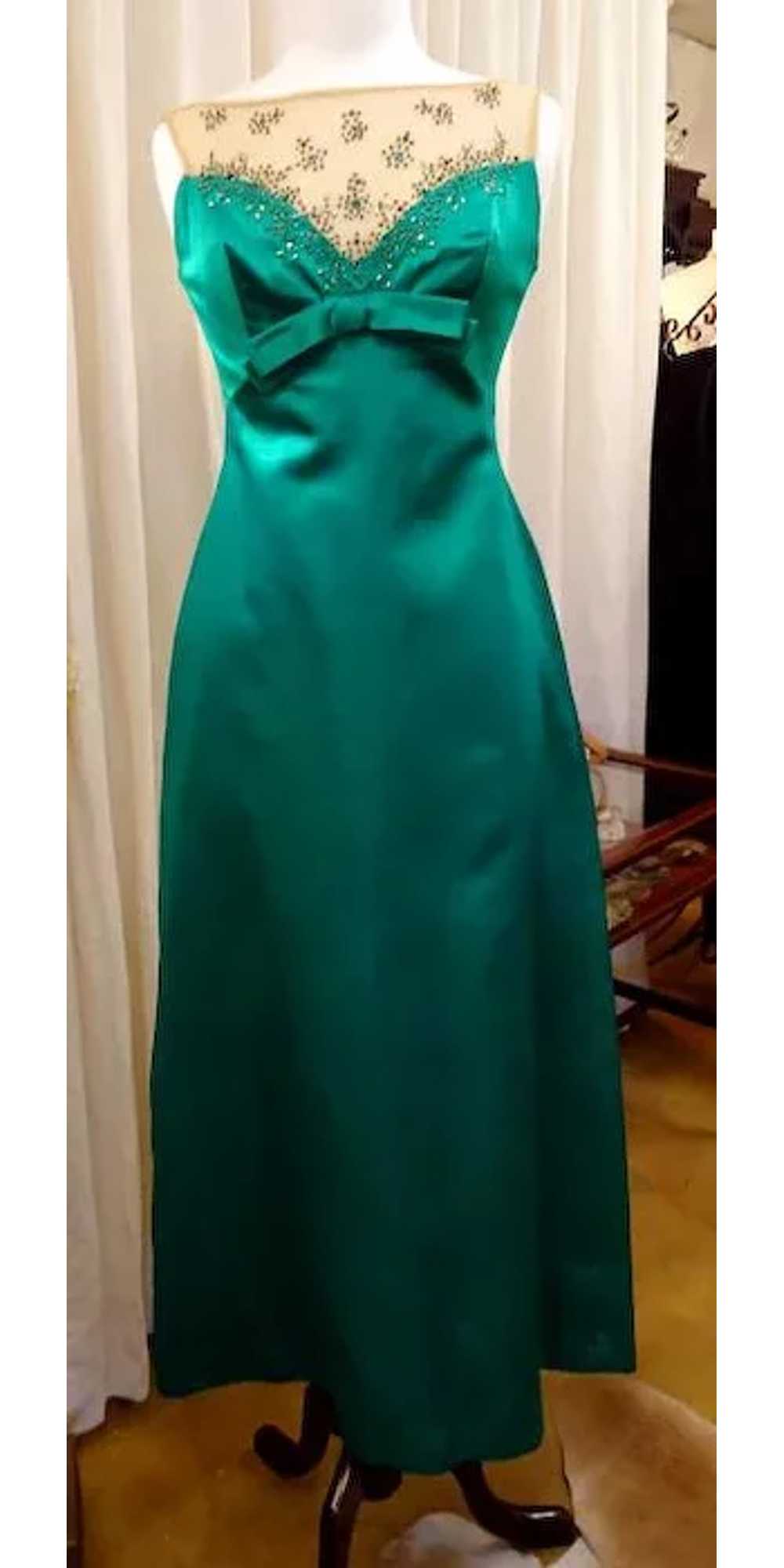 Emerald Green Silk Gown, Vintage - image 2