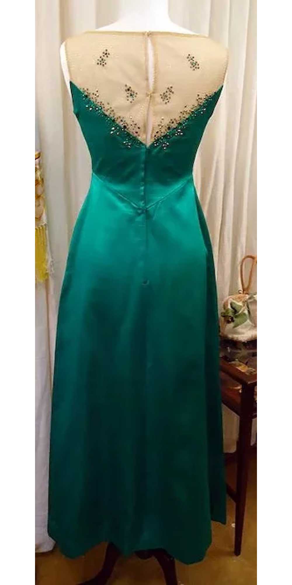 Emerald Green Silk Gown, Vintage - image 3
