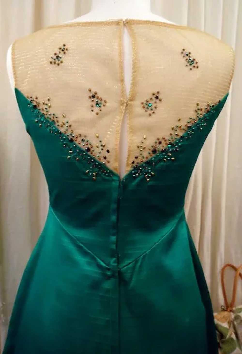 Emerald Green Silk Gown, Vintage - image 4