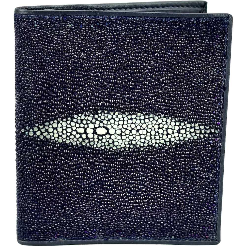 Navy Blue Stingray Leather Wallet Gentleman’s Bi-… - image 1