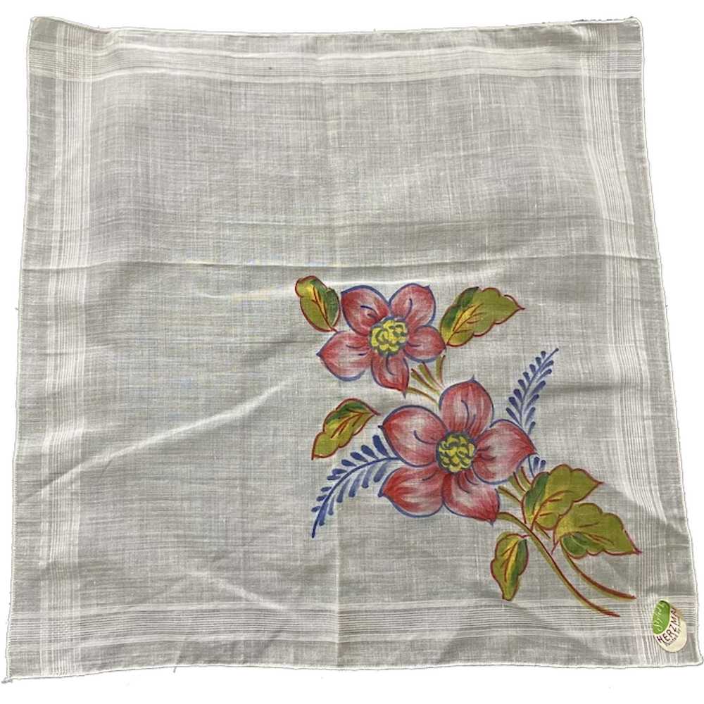 Vintage Hand Painted Floral Herzman Handkerchief - image 1