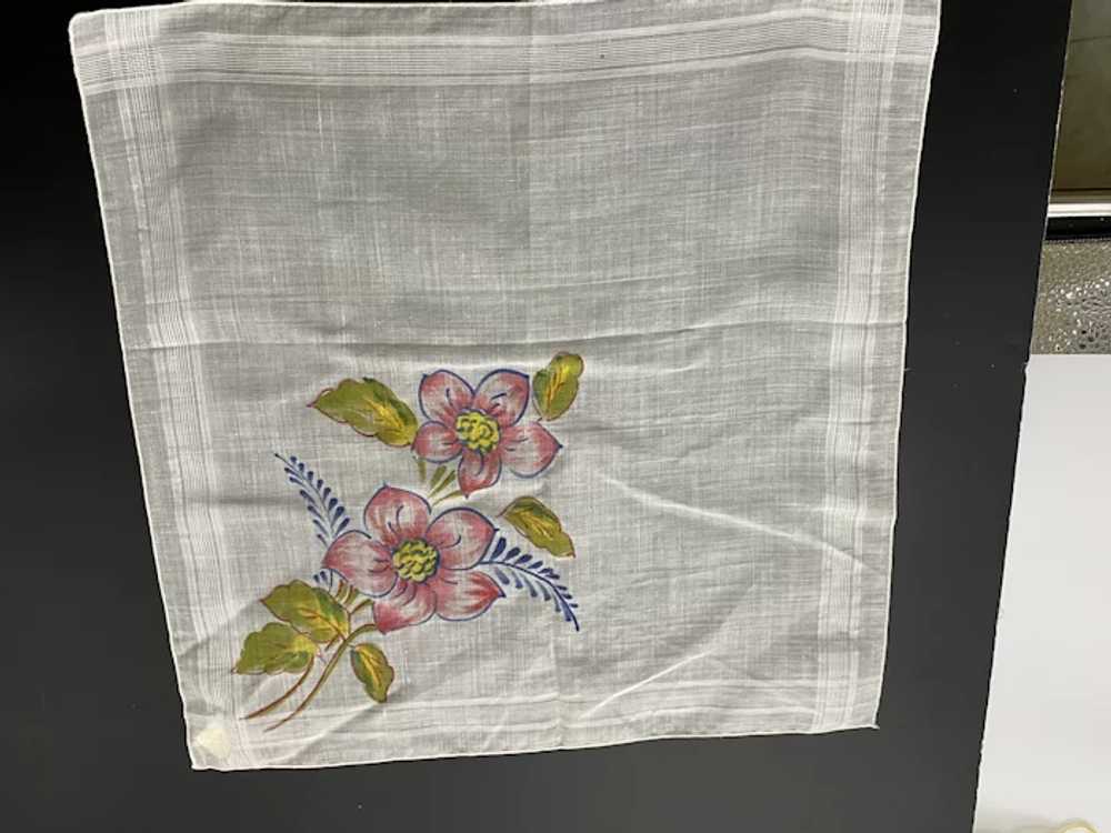 Vintage Hand Painted Floral Herzman Handkerchief - image 2