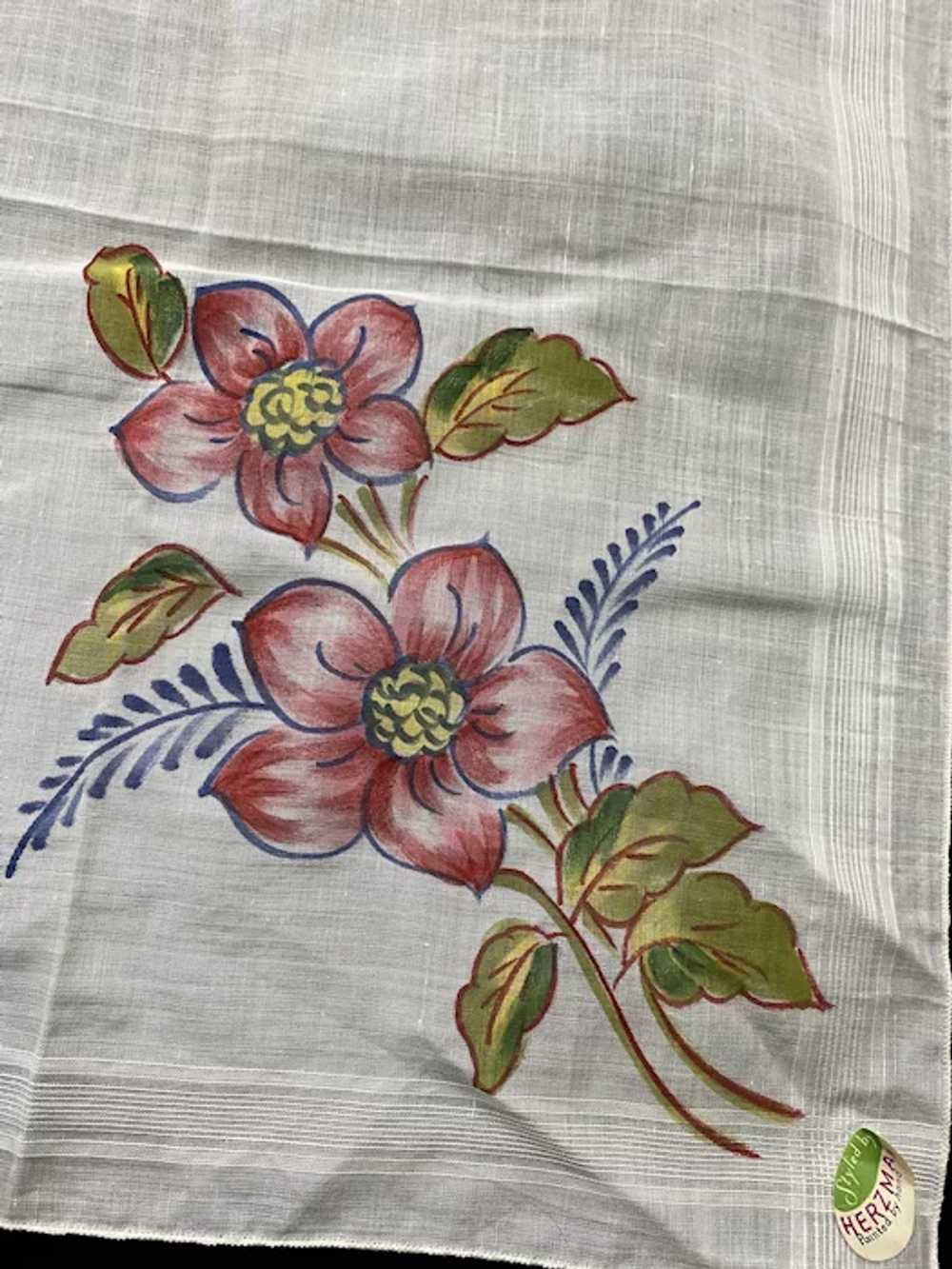 Vintage Hand Painted Floral Herzman Handkerchief - image 4