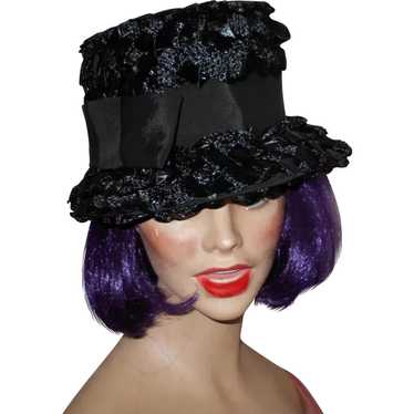 Vintage 1960's Era  Hat Black Cellophane & Natura… - image 1