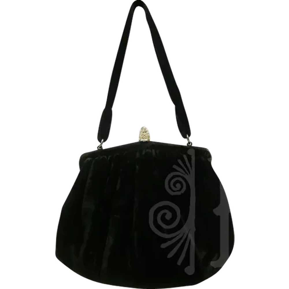 Vintage Bergdorf Goodman Black Velvet Bag Rhinest… - image 1