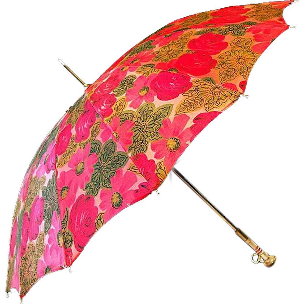 ca 1950's Springtime Parasol with Rose-Red and Ol… - image 1