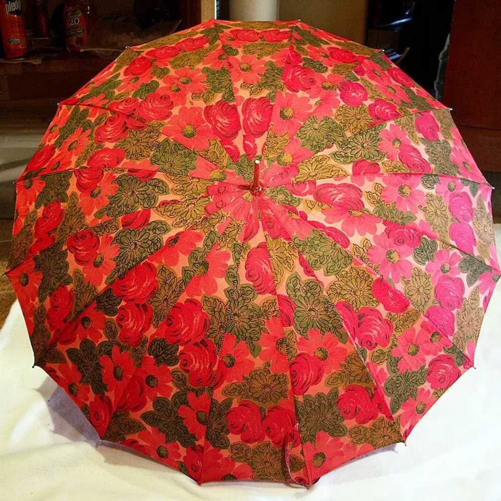 ca 1950's Springtime Parasol with Rose-Red and Ol… - image 4