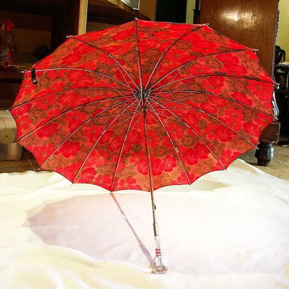 ca 1950's Springtime Parasol with Rose-Red and Ol… - image 5