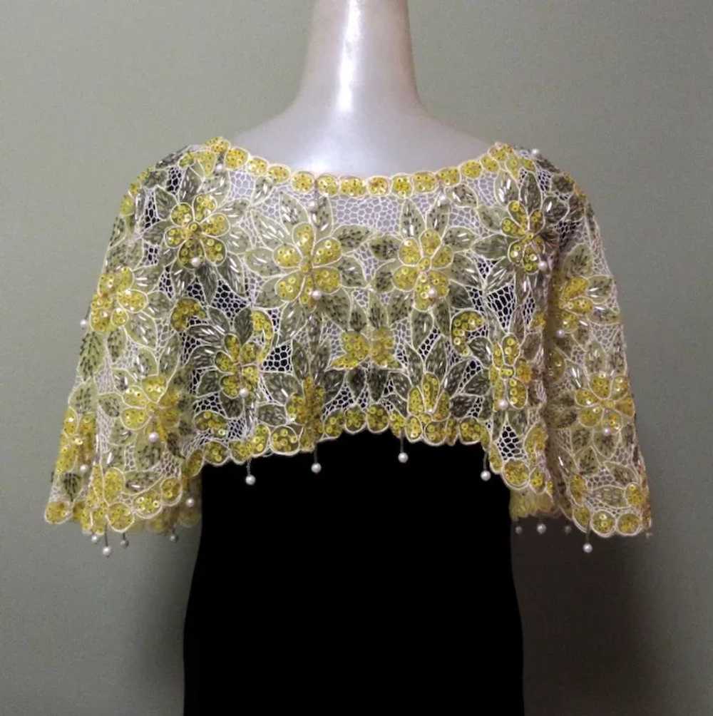 Vintage Beaded Lace Cape, Sequinned, 60's Deco Re… - image 3