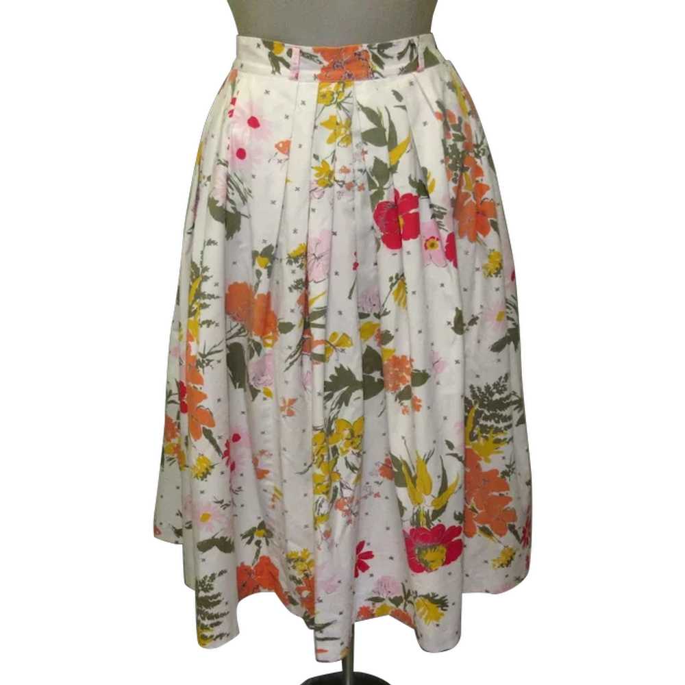 Vintage 50's Skirt, Bobbi Brooks, Cotton Floral, … - image 1