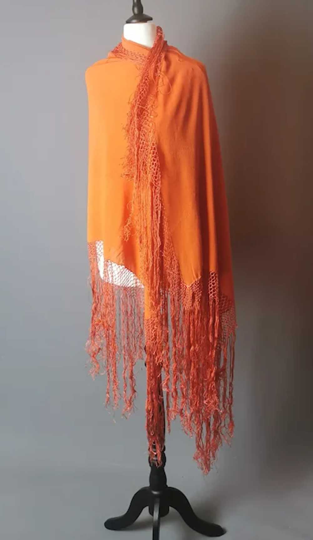Vintage 30s French shawl, burnt orange crepe - image 2
