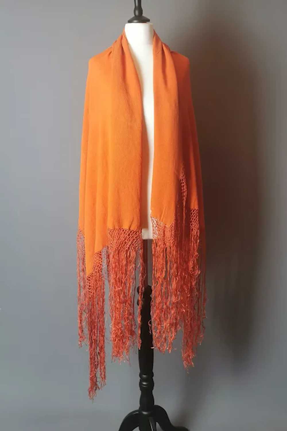 Vintage 30s French shawl, burnt orange crepe - image 3