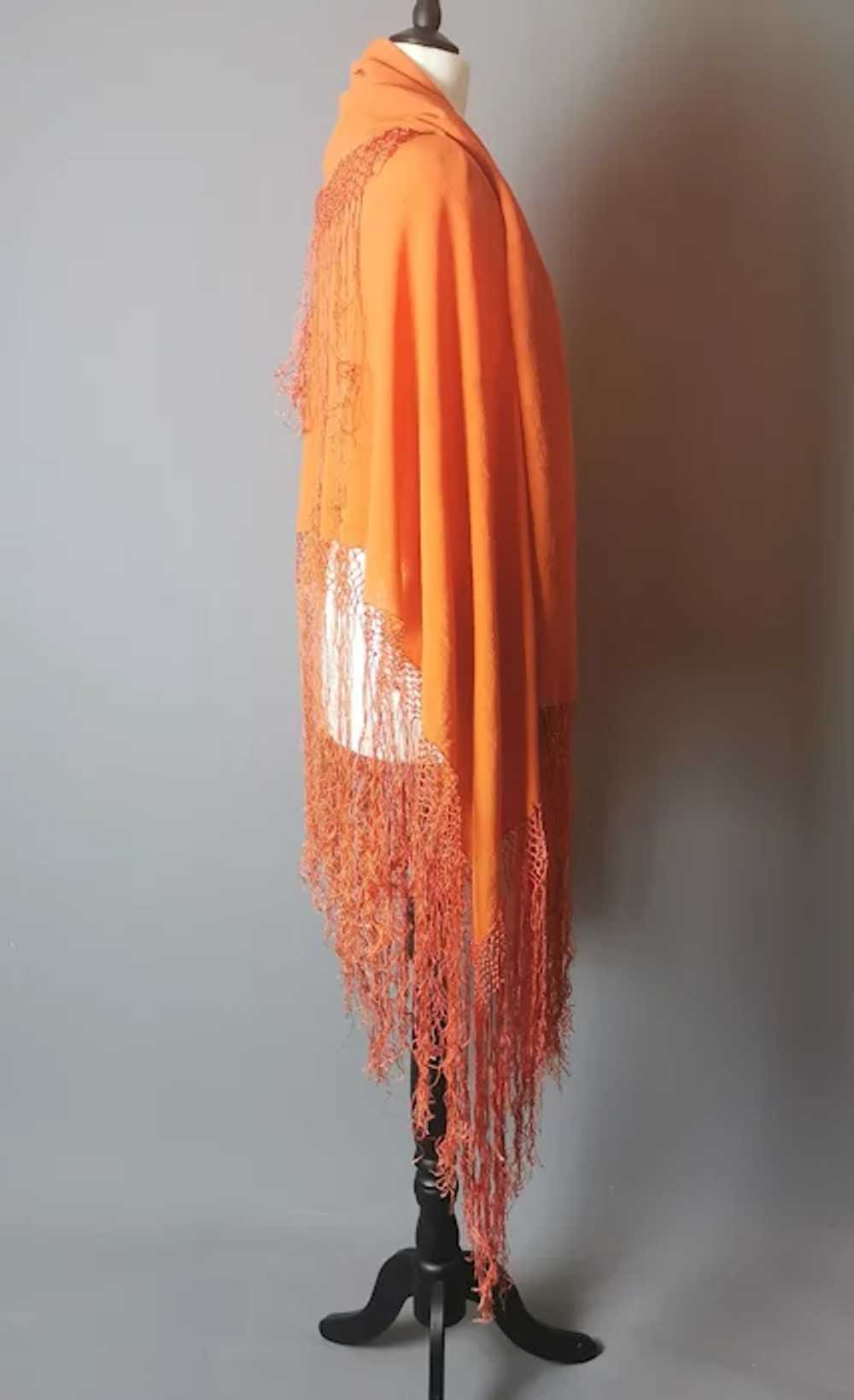 Vintage 30s French shawl, burnt orange crepe - image 4
