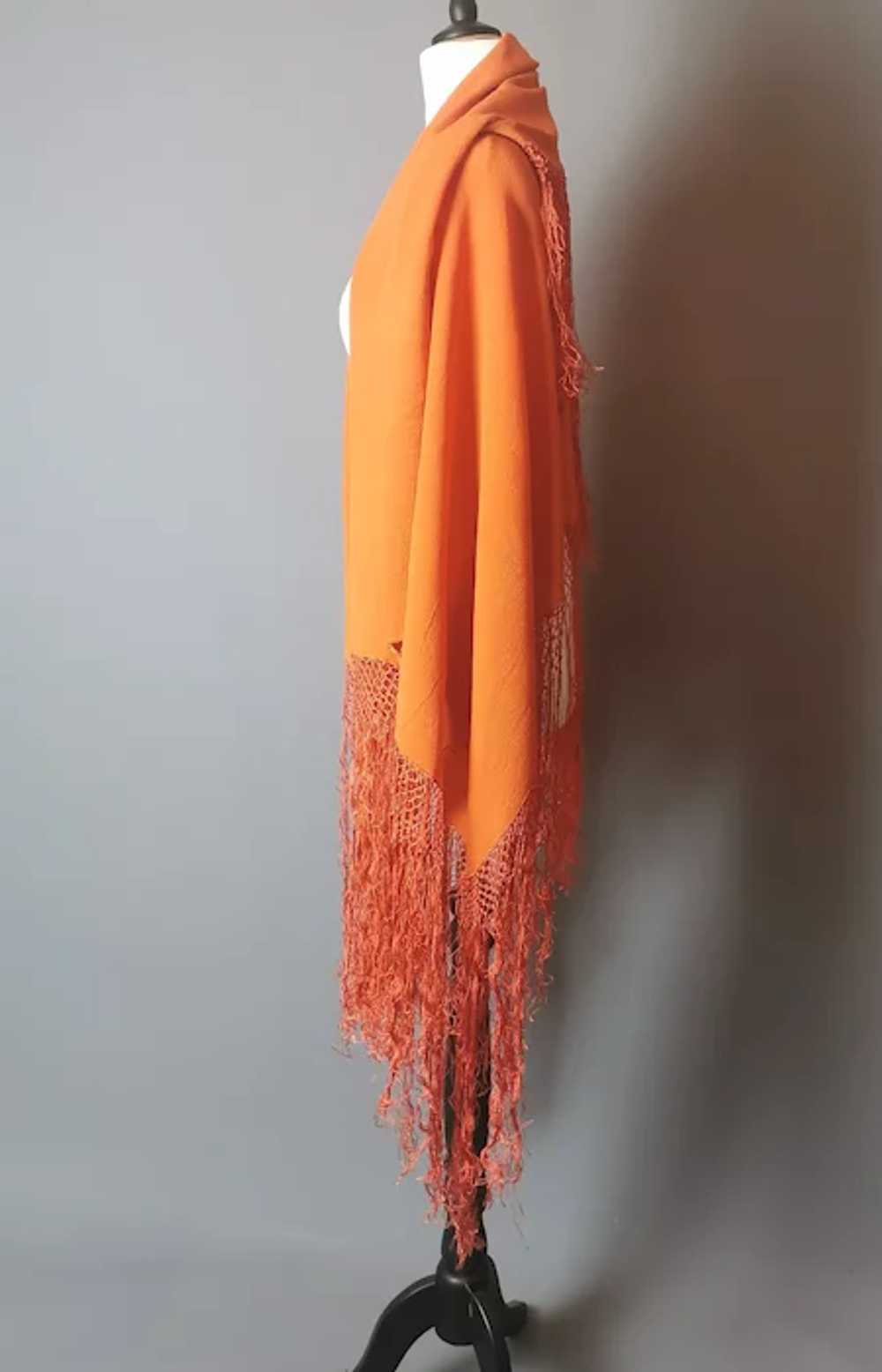 Vintage 30s French shawl, burnt orange crepe - image 5