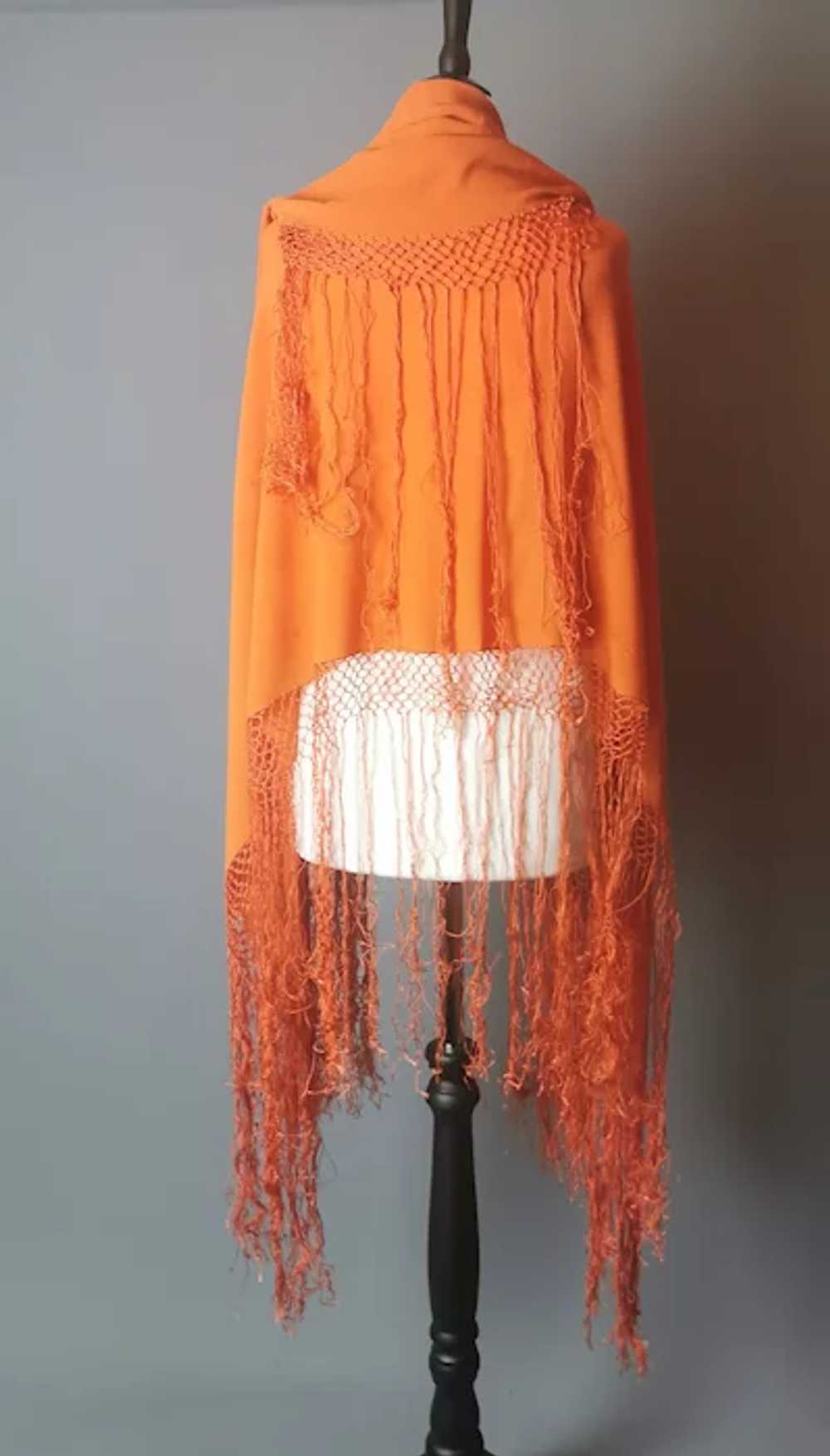 Vintage 30s French shawl, burnt orange crepe - image 6