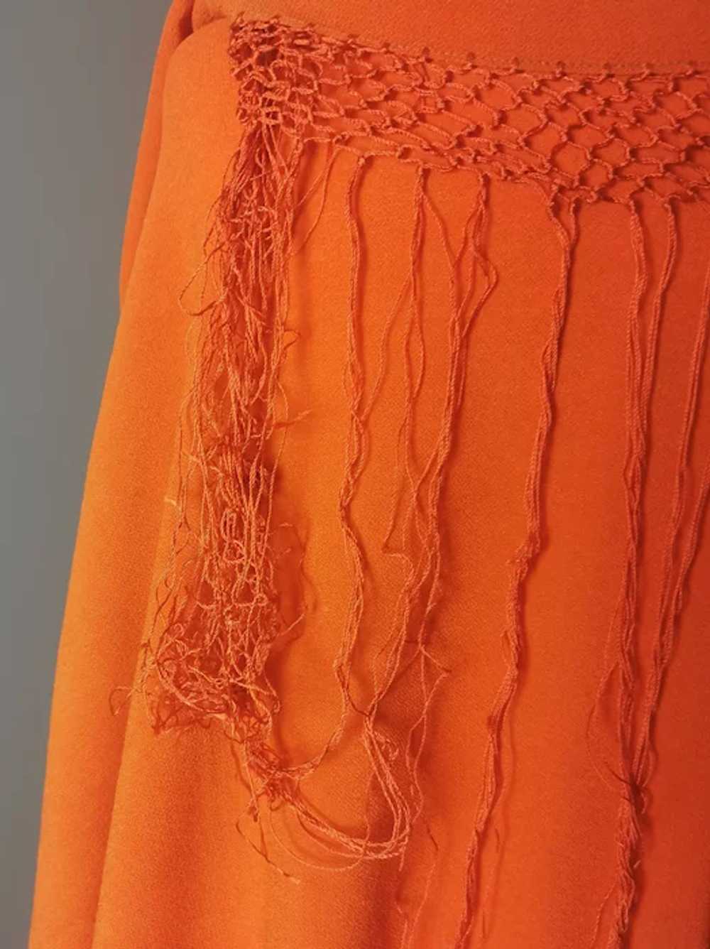 Vintage 30s French shawl, burnt orange crepe - image 7