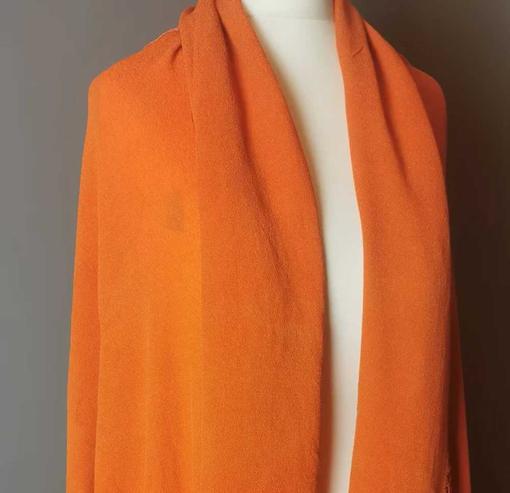 Vintage 30s French shawl, burnt orange crepe - image 9