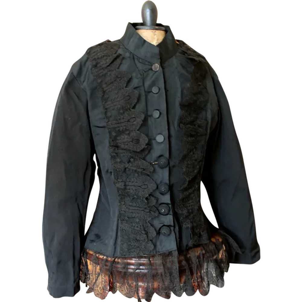 Woman's Antique Victorian Era Black Silk Jacket B… - image 1