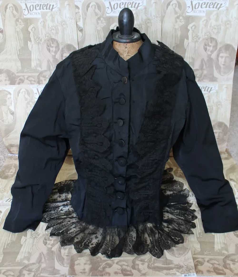 Woman's Antique Victorian Era Black Silk Jacket B… - image 2