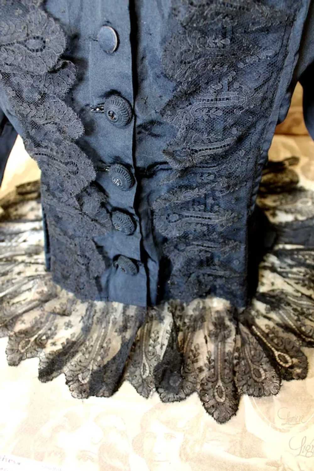 Woman's Antique Victorian Era Black Silk Jacket B… - image 9