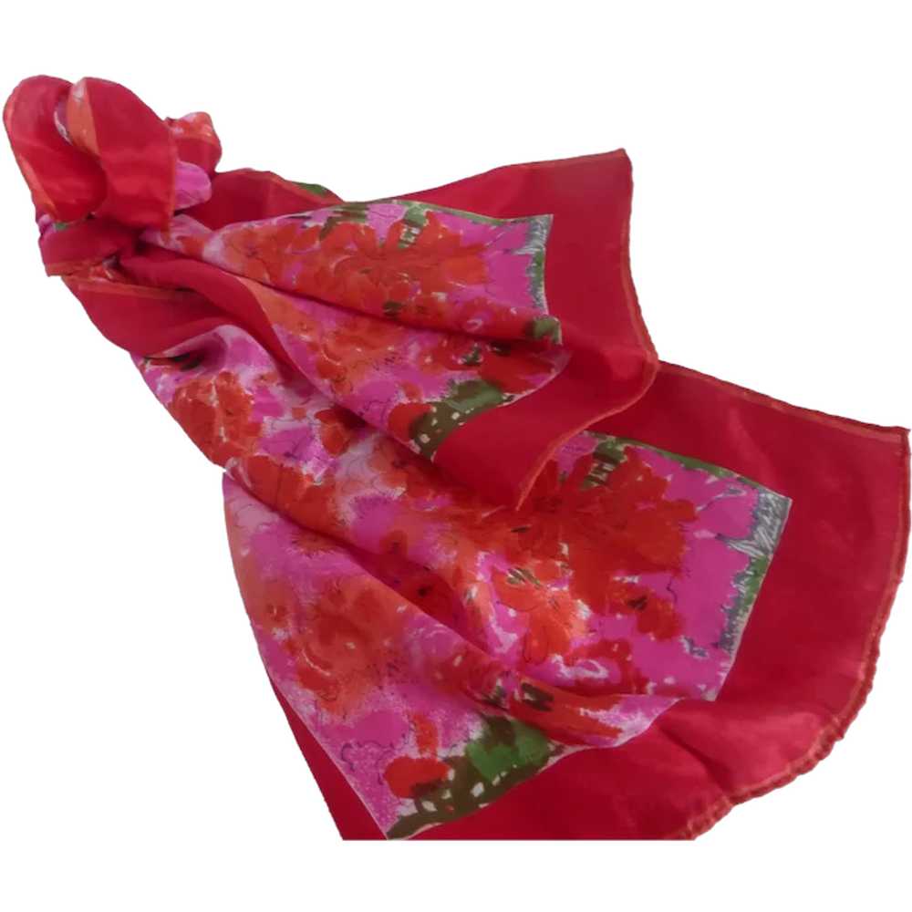 Vera Long Water Colored Floral Silk Scarf - image 1