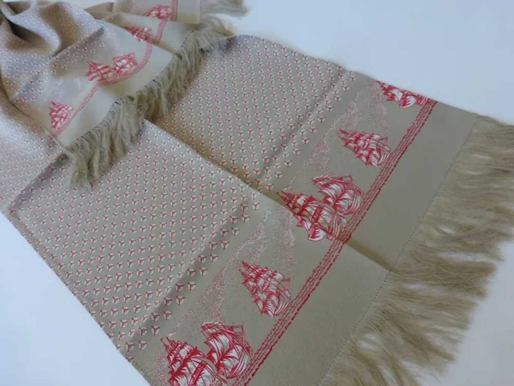 Vintage Fringed Opera Scarf White Crepe Mens Foulard Bruck