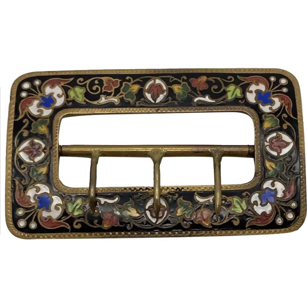 Antique Victorian Brass and Enamel Buckle - image 1