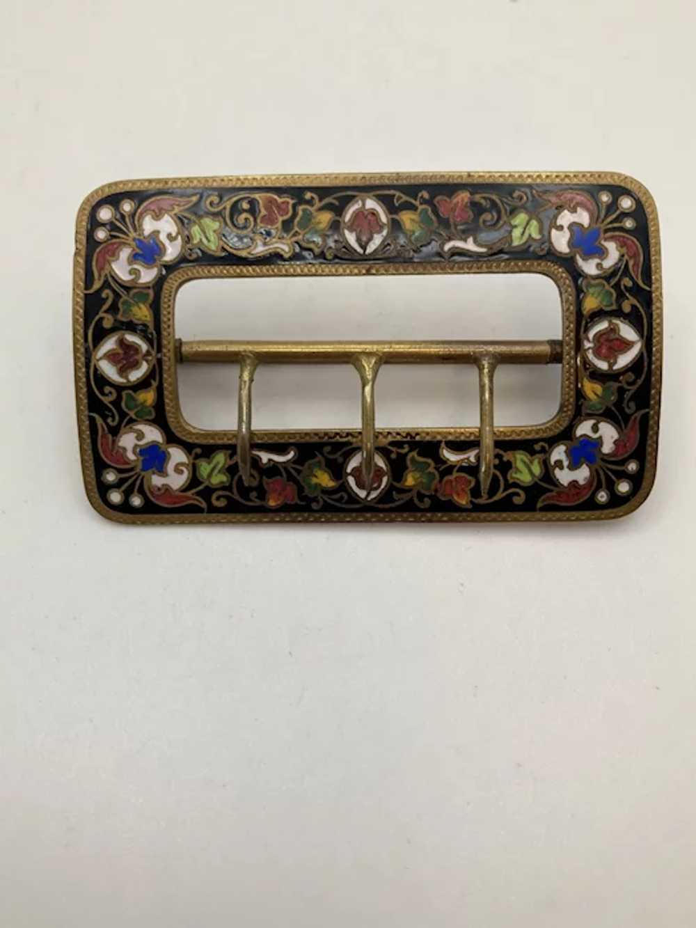 Antique Victorian Brass and Enamel Buckle - image 2