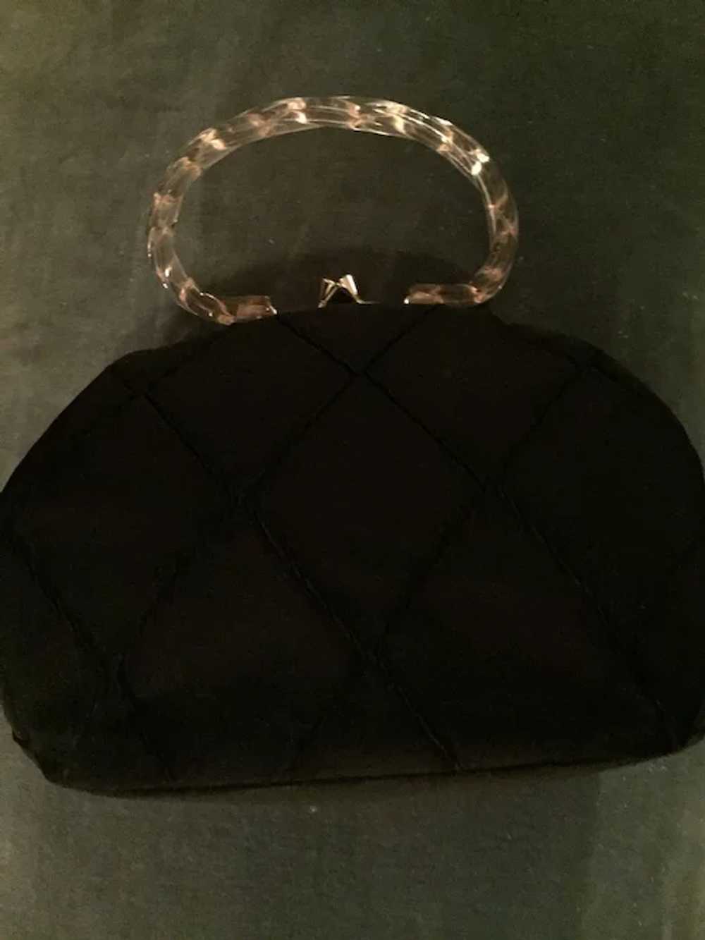 Circa 30s Black Rayon Evening Bag with Clear Luci… - image 2