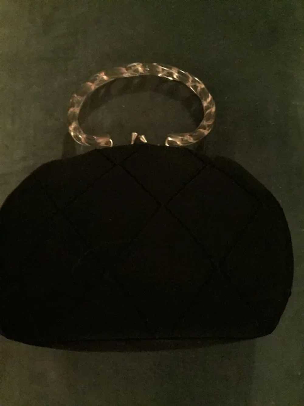 Circa 30s Black Rayon Evening Bag with Clear Luci… - image 4