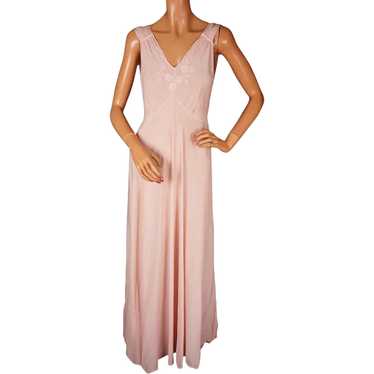 Vintage 1940s Silk Nightgown Pink Nightie w Embro… - image 1