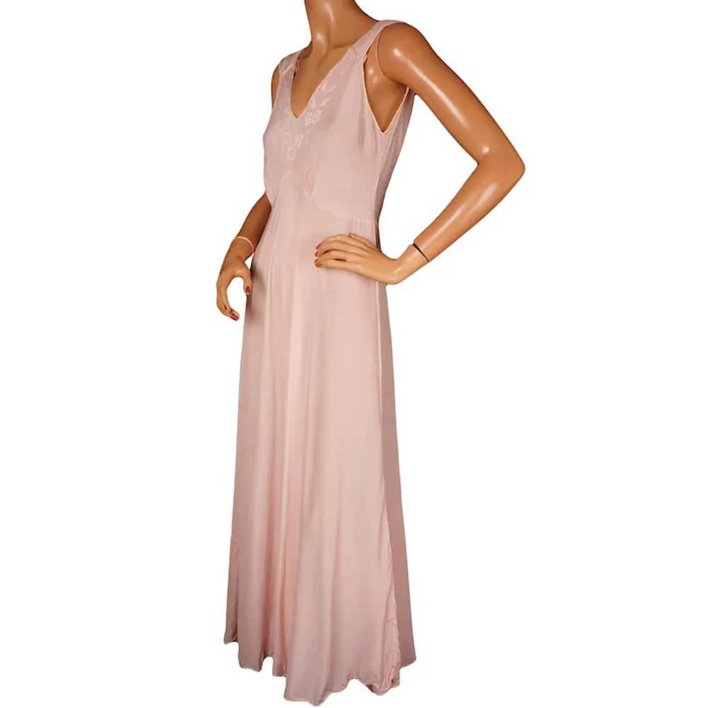 Vintage 1940s Silk Nightgown Pink Nightie w Embro… - image 2