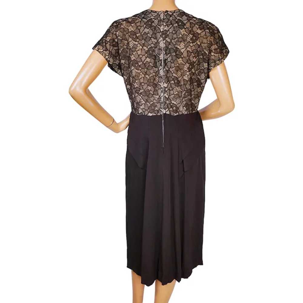 Vintage 1940s Dress Black Lace and Crepe by Fashi… - image 2