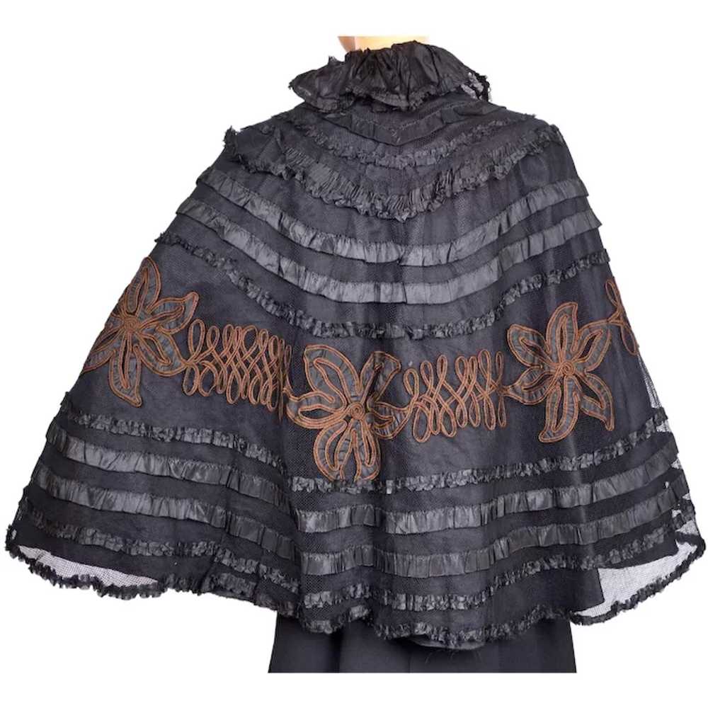 Antique Victorian Mourning Cape Black Silk on Net… - image 2