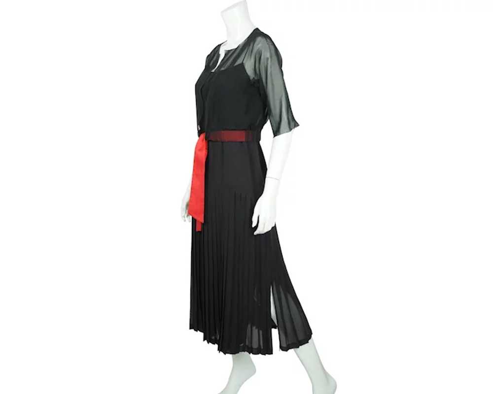 Vintage 80s Karl Lagerfeld Dress Black Silk w Chi… - image 2
