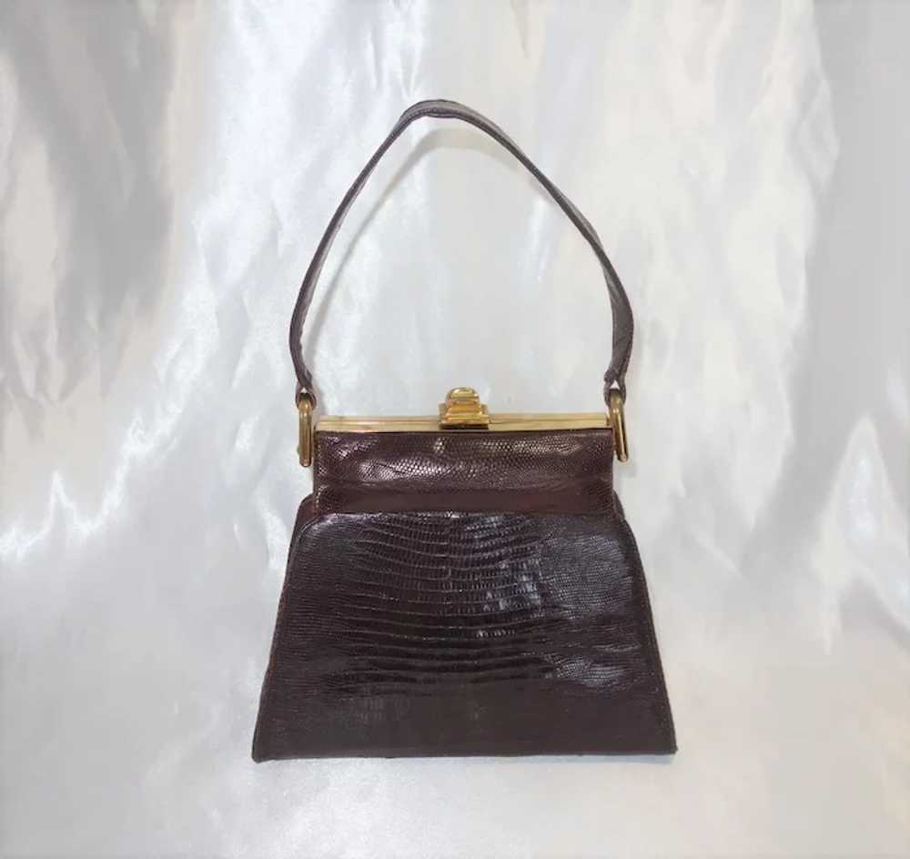 Vintage 1940's Brown Tegu Lizard Handbag - image 2