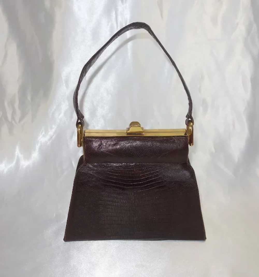Vintage 1940's Brown Tegu Lizard Handbag - image 3