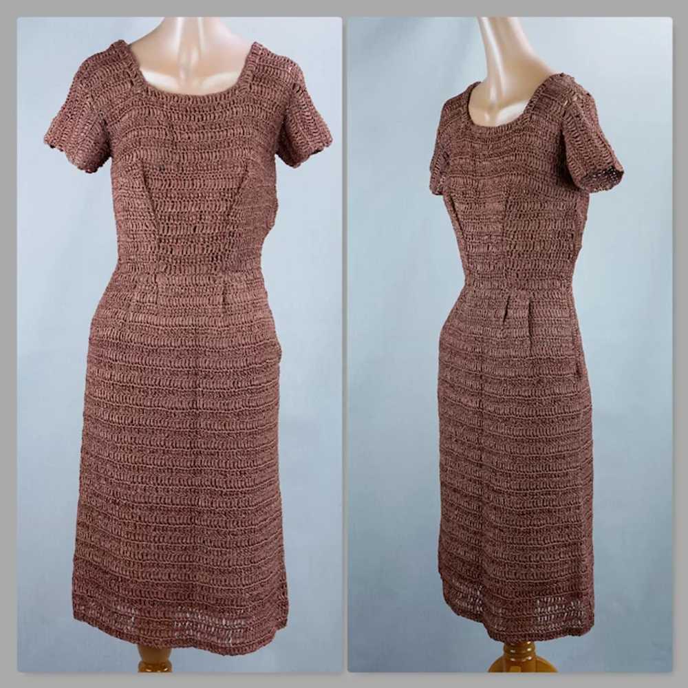 30s - 40s Brown Ribbon Dress with Matching Hat - image 2