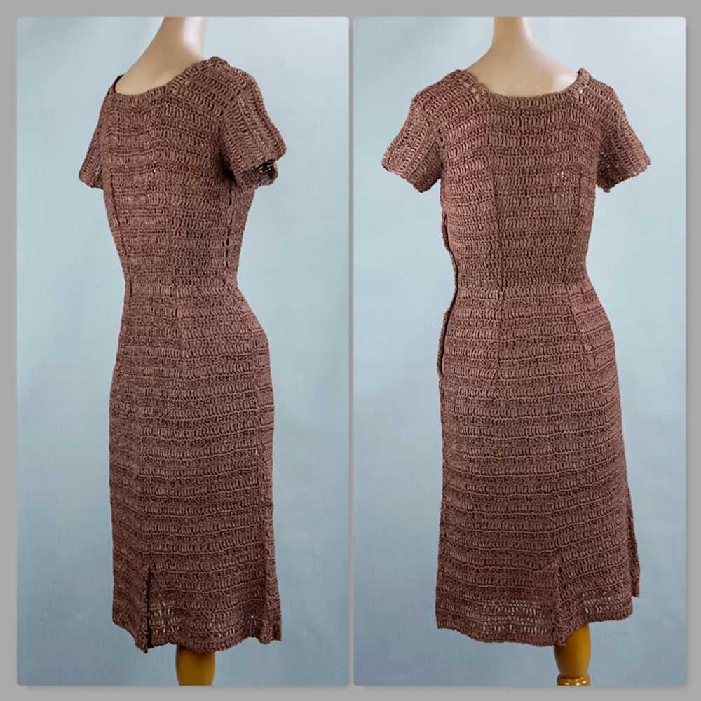 30s - 40s Brown Ribbon Dress with Matching Hat - image 3