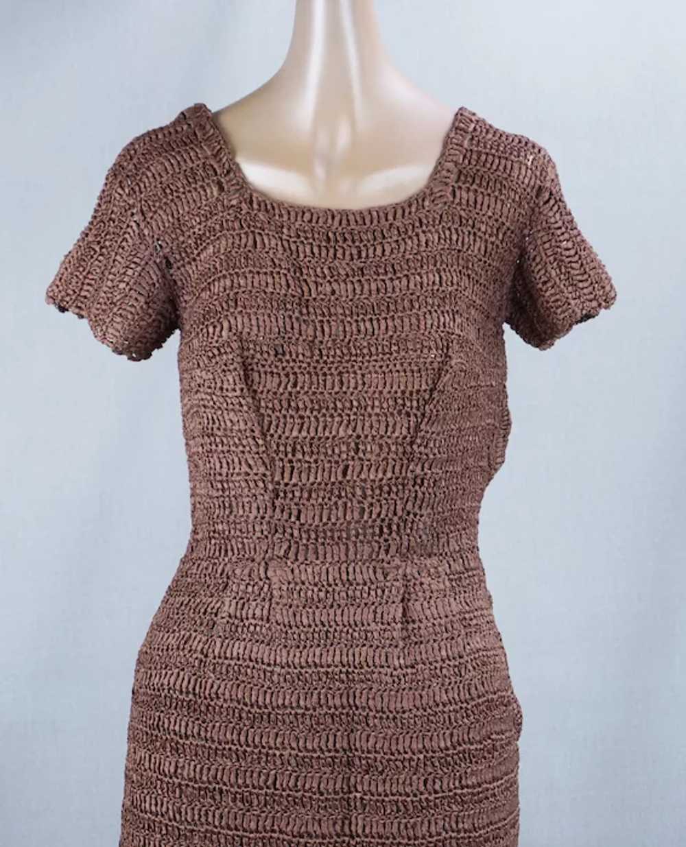 30s - 40s Brown Ribbon Dress with Matching Hat - image 4
