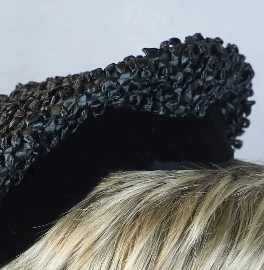 50s Black Cello Straw Banded Beret Hat by Trebor - image 8