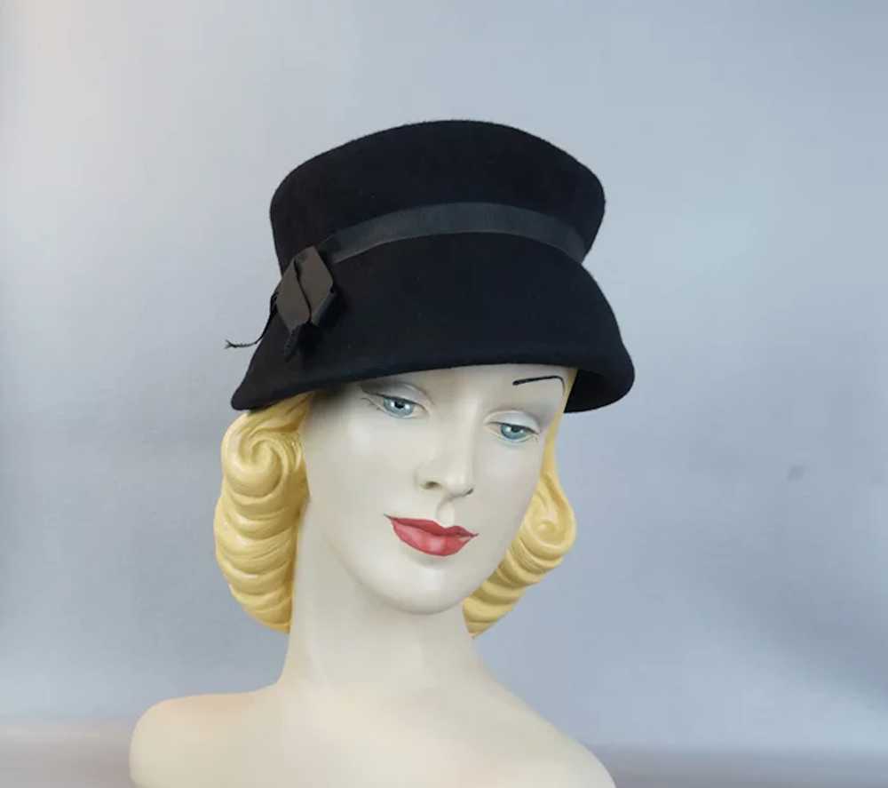 50s - 60s Black Wool Bucket Style Church Hat,  Sz… - image 2