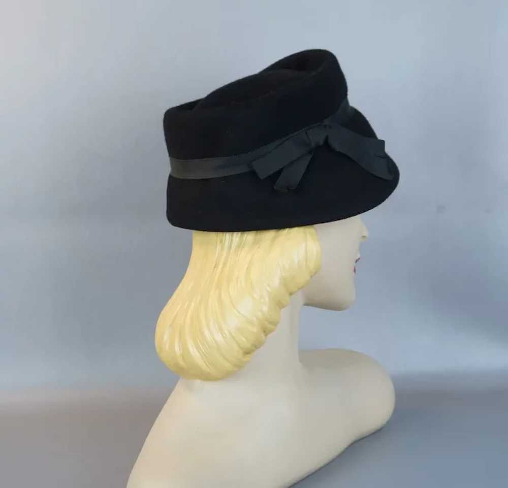 50s - 60s Black Wool Bucket Style Church Hat,  Sz… - image 3