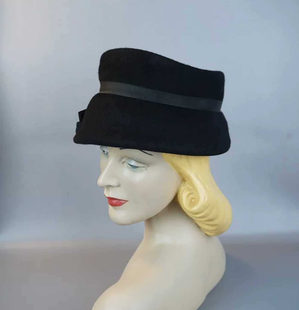 50s - 60s Black Wool Bucket Style Church Hat,  Sz… - image 5