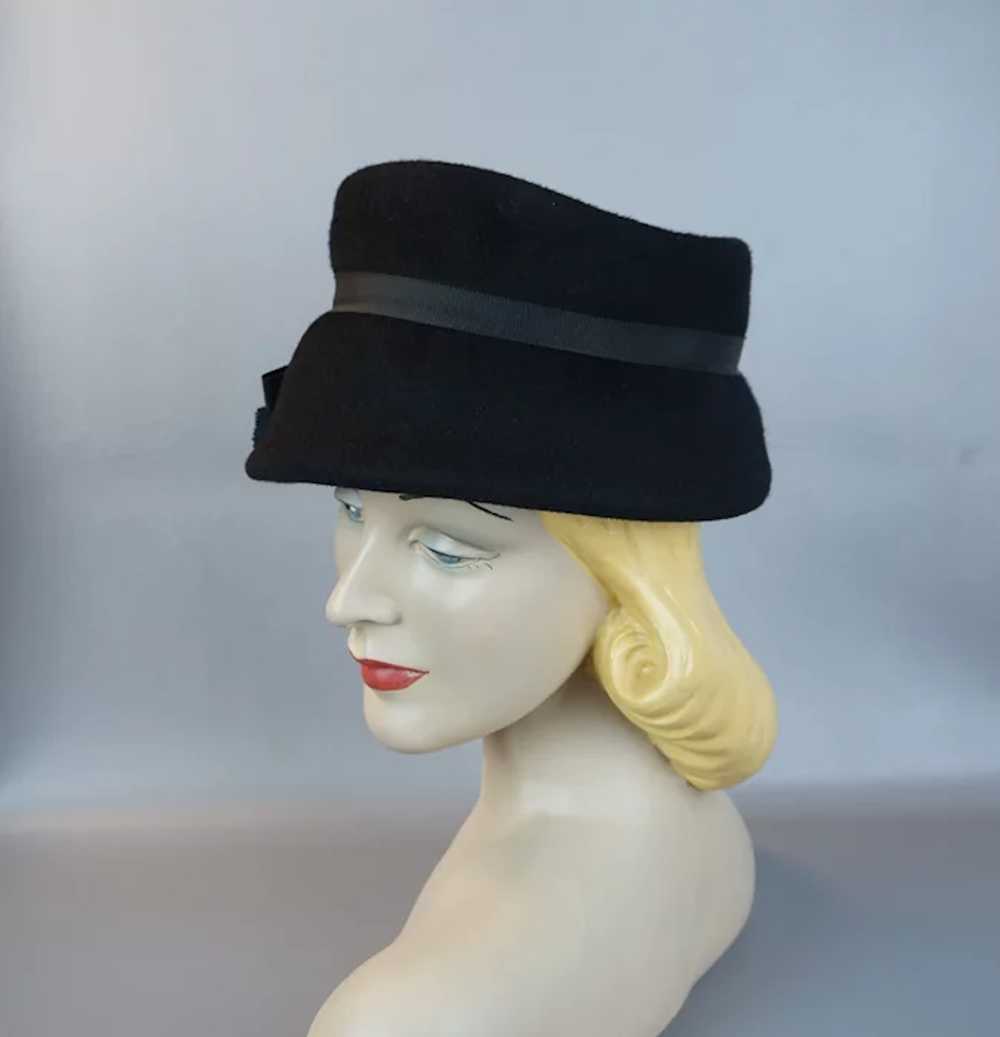 50s - 60s Black Wool Bucket Style Church Hat,  Sz… - image 6