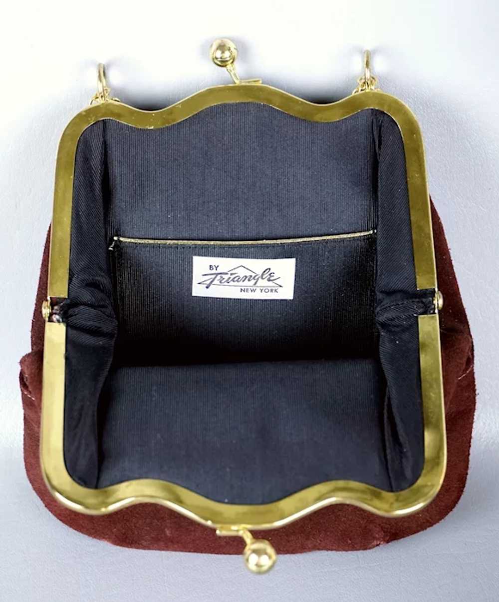 NOS 80s Brown Suede Envelope Handbag, Top Handle,… - image 8