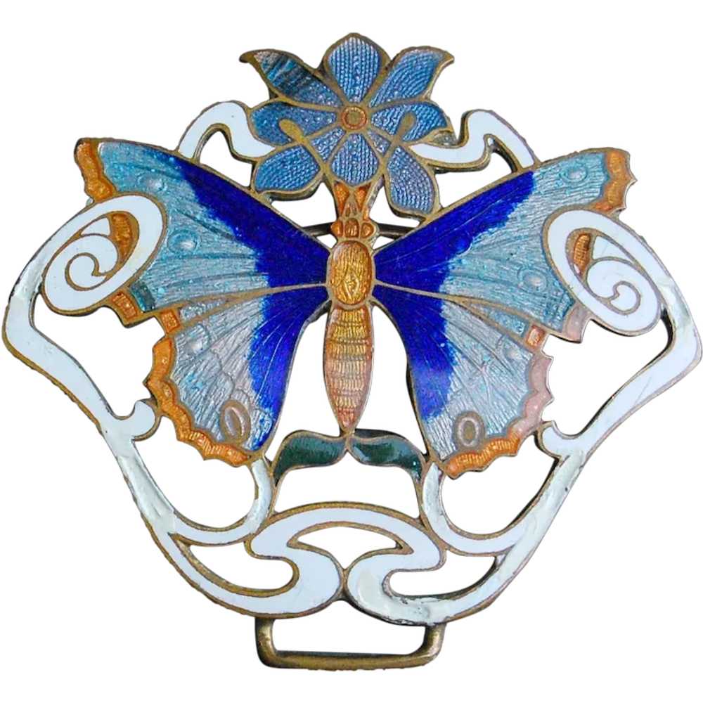 Enamel Butterfly Art Nouveau Buckle Pendant - image 1