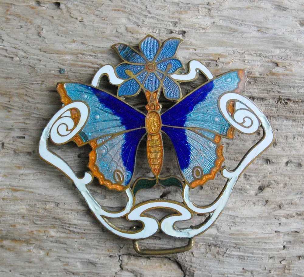 Enamel Butterfly Art Nouveau Buckle Pendant - image 2