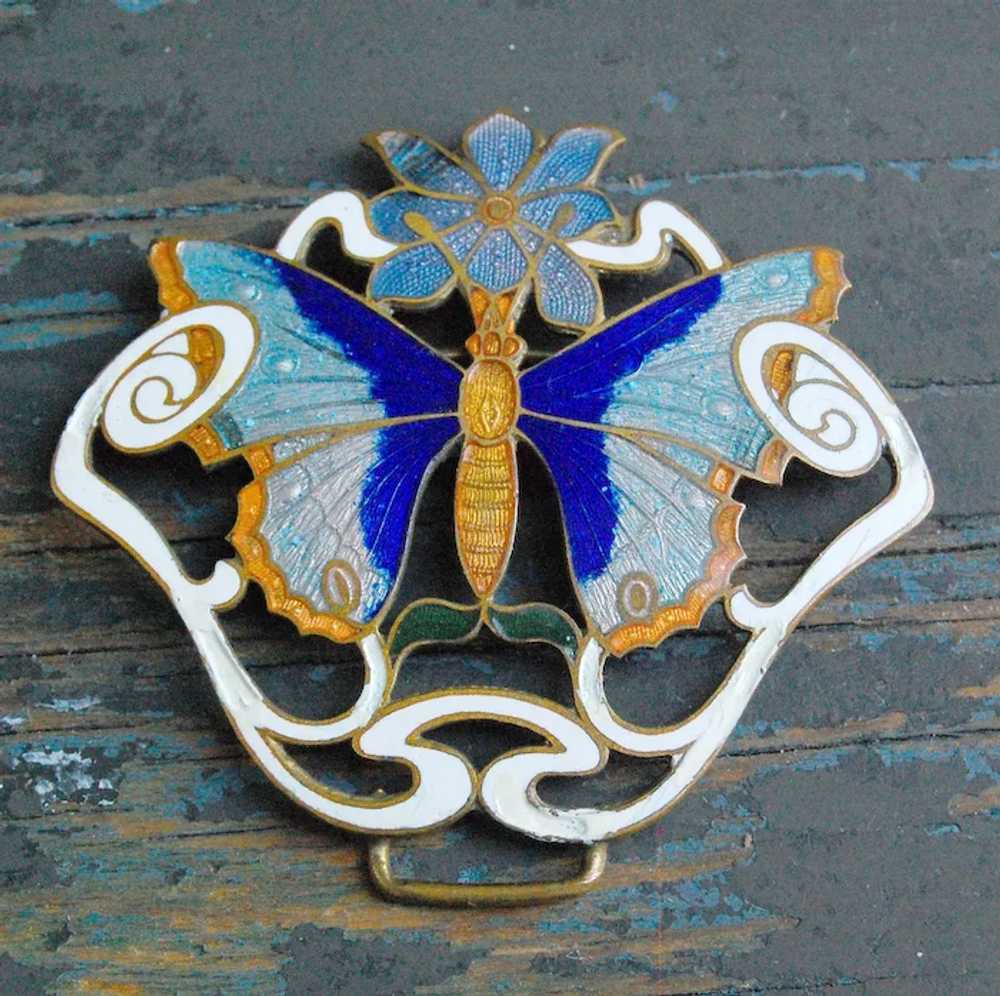 Enamel Butterfly Art Nouveau Buckle Pendant - image 6