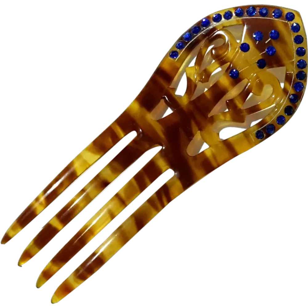 Faux Jeweled Tortoise Shell Hair Comb - image 1
